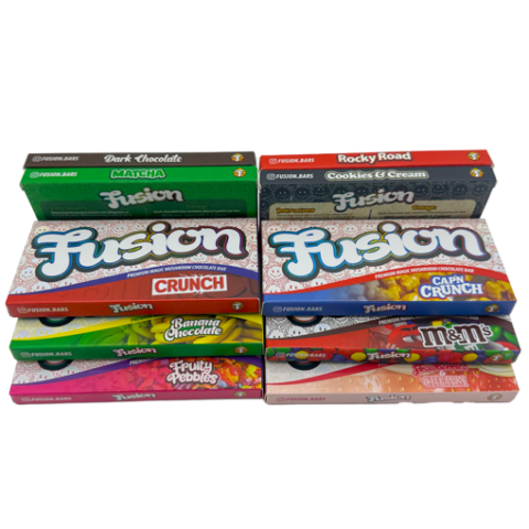 Fusion boutique chocolate bars contain premium milk chocolate, Psilocybin / magic mushrooms and some flavors may do contain nuts. Buy online